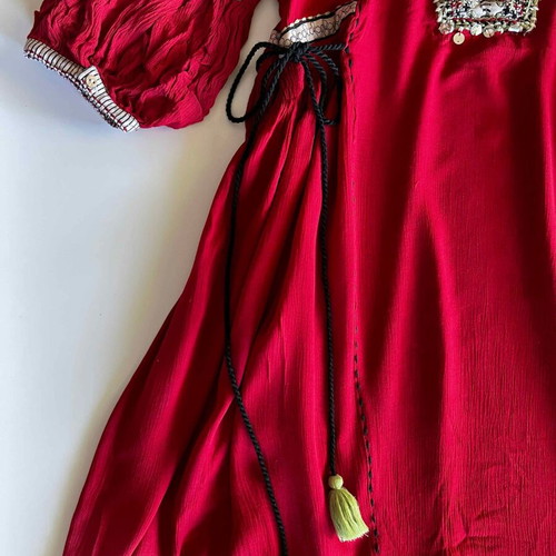 W Indian brand dress, red with decorative embroidery and tassels, size M