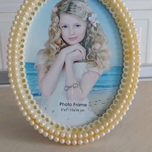 White photo frame with pearls and rhinestones new