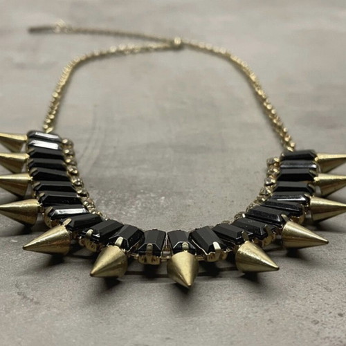 Necklace with spikes like new, black stones and rhinestones