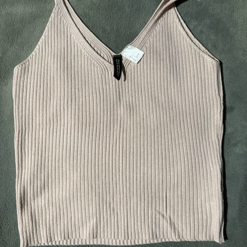 Ribbed crop top H&M used, beige pink soft, size S