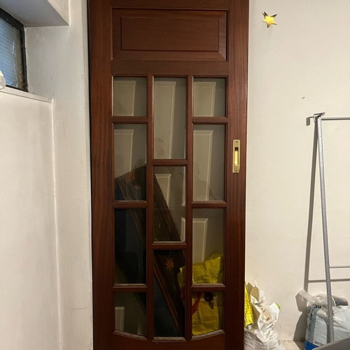 Sliding door mahogany with glass and brass handle like new