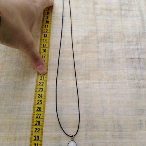 Handmade pendant with white nephrite and steel cabochon