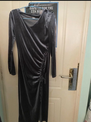 Velveteen gray maxi dress like new, ideal for evening occasions with slit