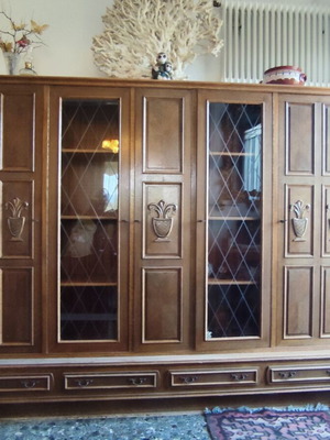 Wooden cabinet used with carved motifs and glass display doors