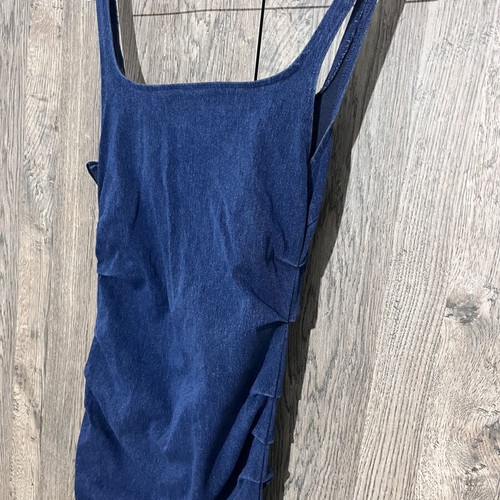 Denim dress with square neckline, blue, size S