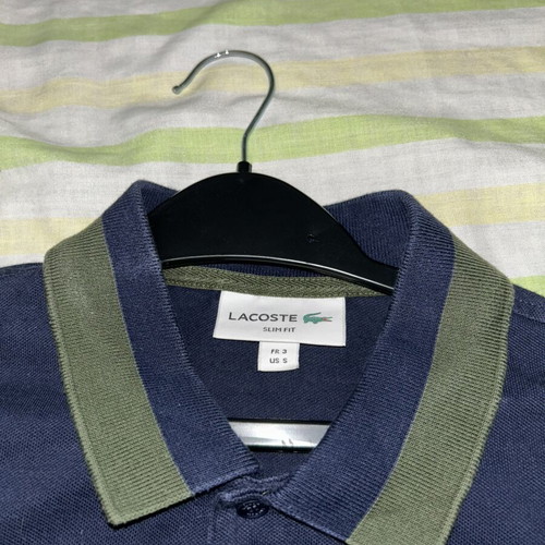 Lacoste polo shirt, size S, white and blue
