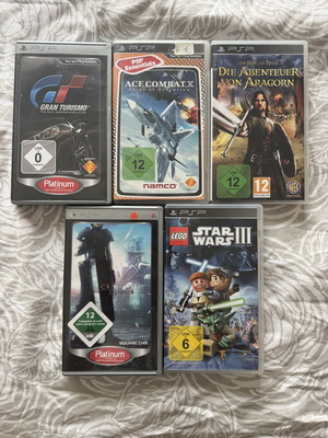 PSP игри като ново, комплект от 5 с немски корици, пълни кутии