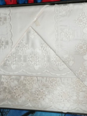 Wedding satin bed sheet set with lace, ice color, new