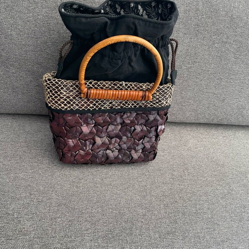 Handmade wooden handbag like new, brown/burgundy