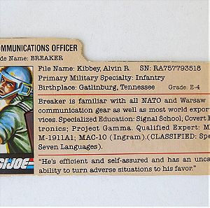 GI Joe "Breaker" (1982) filecard