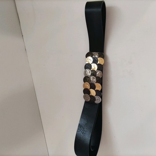 Black leather belt Tosca Blu like new with metal coin buckle