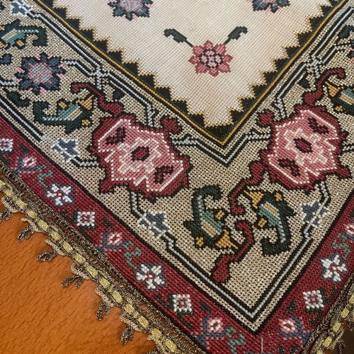 Handmade square with golden lace like new