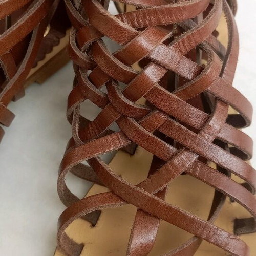 GES leather sandals used, ancient Greek style, brown, size 35