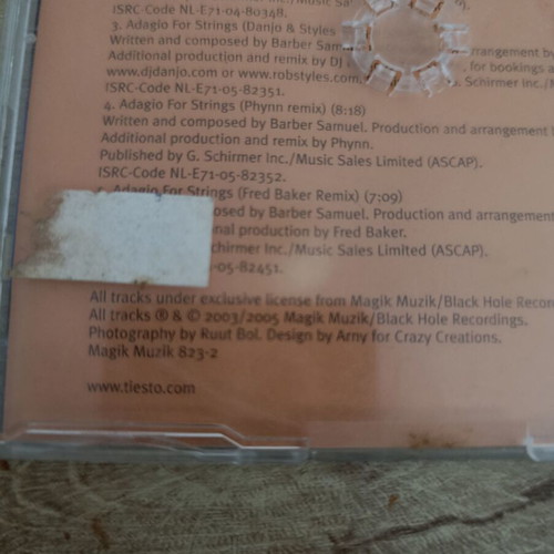 Tiesto Barber's Adagio for Strings CD single used, electronic