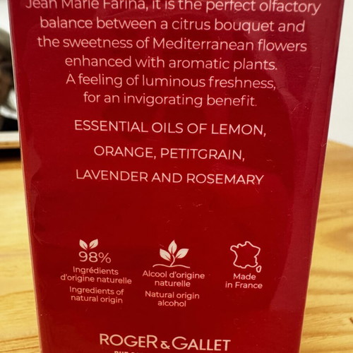 Roger & Gallet Jean Marie Farina Eau de Cologne 100ml new, unisex fragrance