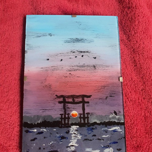Painting on glass frame new with acrylics 10.5 x 15 cm