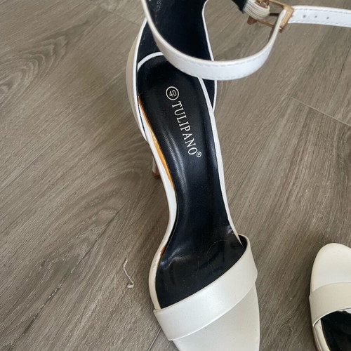 White sandals used with ankle strap and 12 cm heel size 40