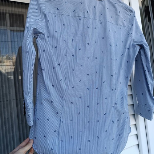 Zara blue striped shirt with micro print anchors, like new, size M