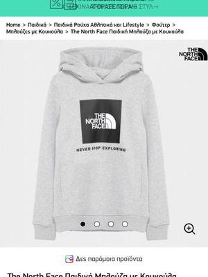 The North Face Παιδική Μπλούζα με Κουκούλα σαν καινούργιο, γκρι