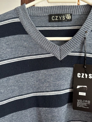 Men's striped long-sleeve shirt new, sizes L and XL, black-gray