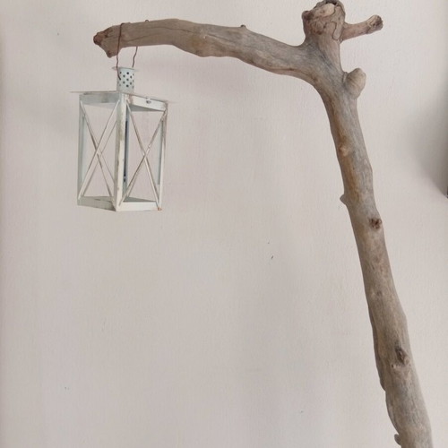 Floor lamp new from plane wood with small lantern