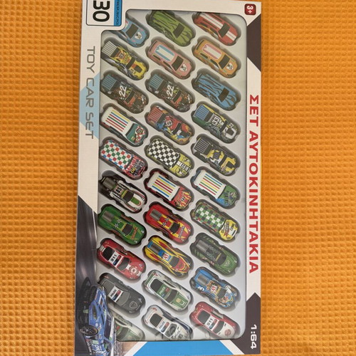 Toy car set, 30 pieces, 1:64 scale, assorted colors and racing designs
