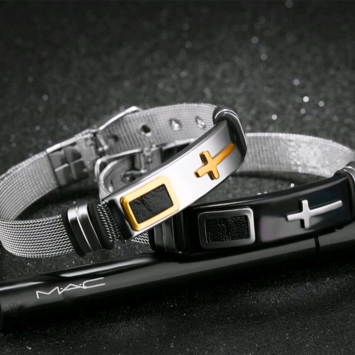 Christian Cross men's bracelets new, titanium steel, pack of 2