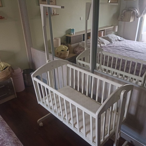 Baby Cot with Mattress, Mosquito Net Holder and Wheels used