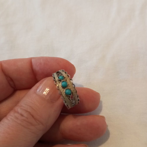 Vintage handmade jewelry set used, genuine silver with turquoise stones