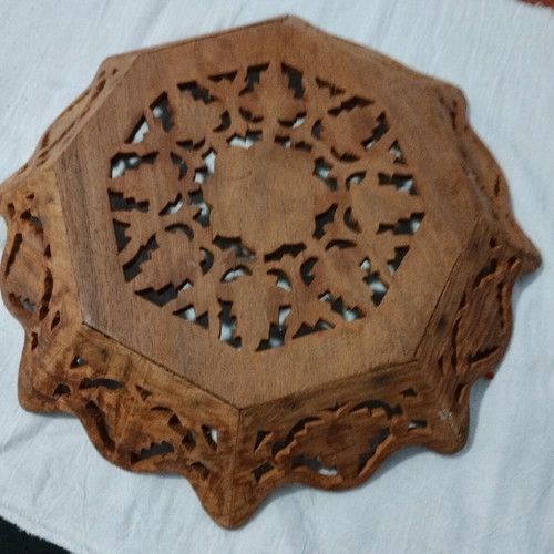 Handmade Indian rosewood carved tray with painting