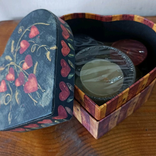 Lang Candles heart-shaped box set with scented candles new