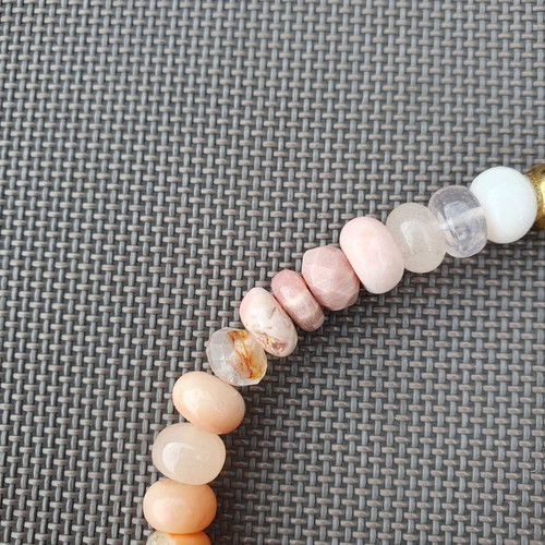 Rainbow Multicolour Semi-Precious Stone Beaded Necklace with Gold Tone Clasp