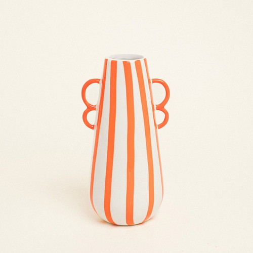 Striped ceramic vase orange new