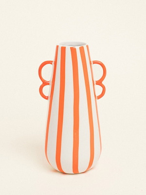 Striped ceramic vase orange new