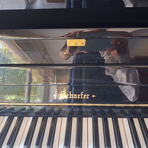 Schaefer 116WH Black upright acoustic piano with bench