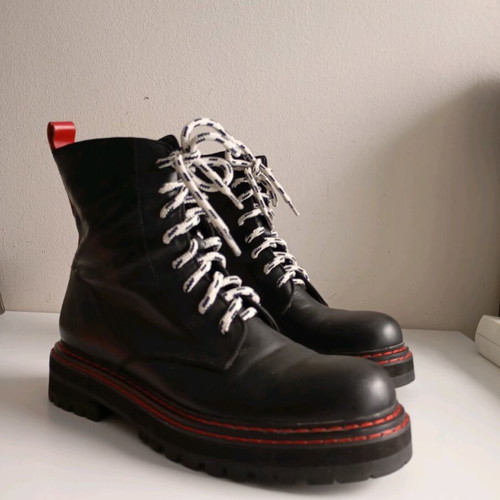 Bibi Lou leather women's ankle boots used, size 39/39.5, black/red