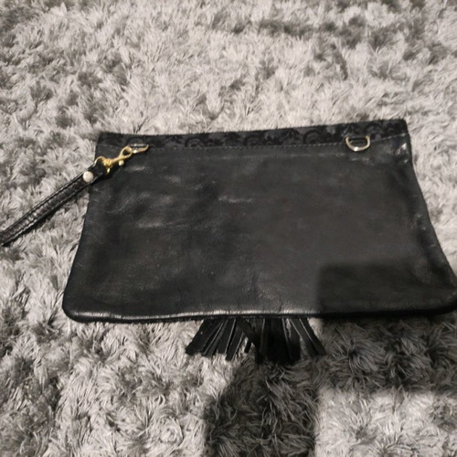 Handbag used, black with lace and tassel details
