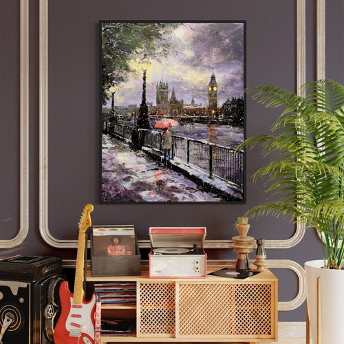 Mixed media artwork new, snowy night in London