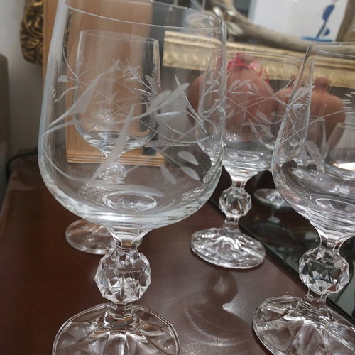 Crystal glasses carved handmade like new, set of 4 pieces