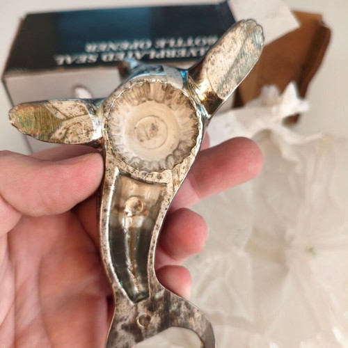 Vintage 1980s Silverplated Seal Bottle Opener new in packaging