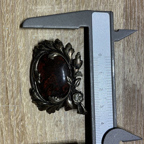Vintage Sterling Silver 925 Brooch Pin with Natural Jasper Stone, used
