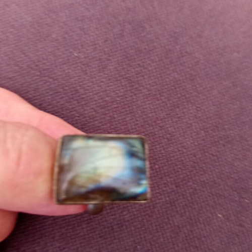 Ring with labradorite energy crystal, new, multicolor