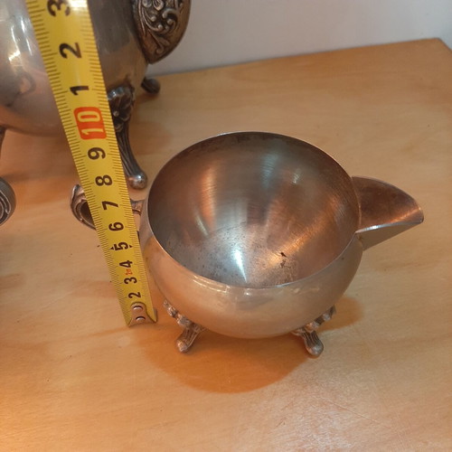 Vintage silver-plated tea set used, 3 pieces with carved details