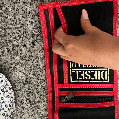 Diesel wallet new, recycled fabric black with red details