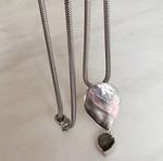 Vintage 925 Silver Pendant with Black Mother of Pearl Double Teardrop and Chain