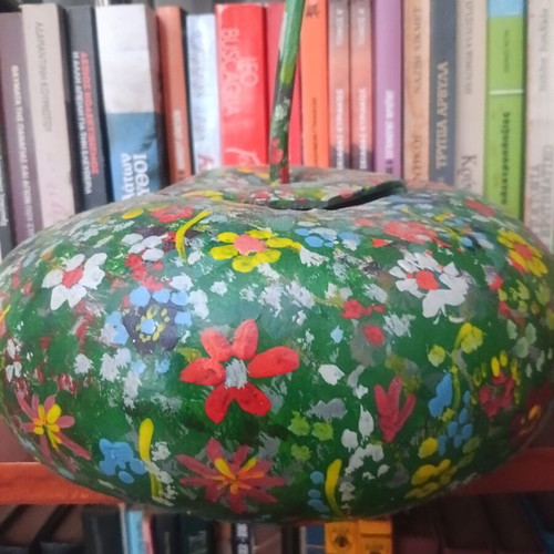 Decorative hand-painted dried water gourd 35 cm like new