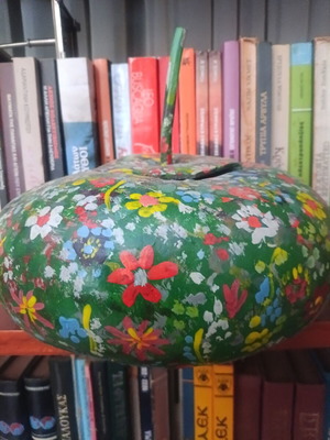 Decorative hand-painted dried water gourd 35 cm like new