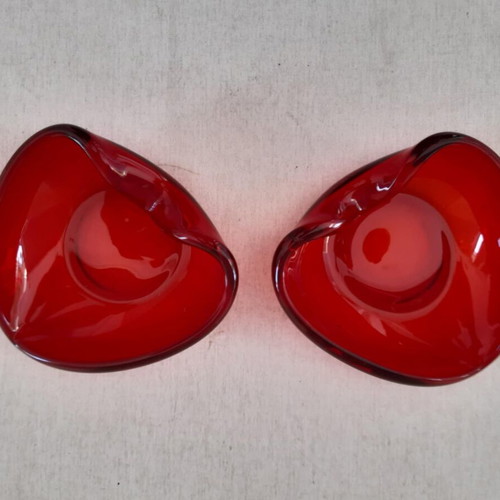 Ashtrays set of 2 red glass used