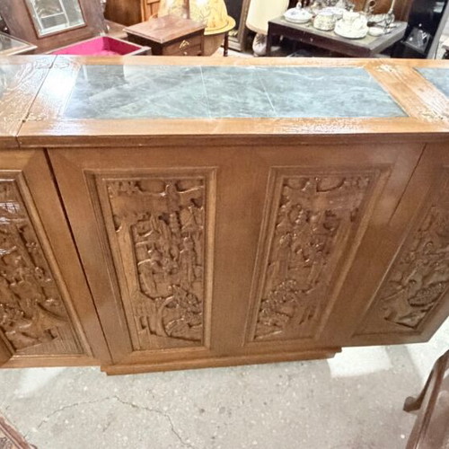 Chinese carved wood bar furniture like new with wheels