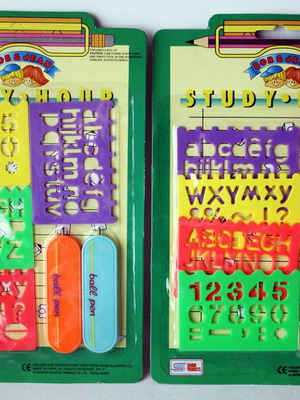 Vintage Bob & Jean School stencil school set 1980s new, 2 pieces